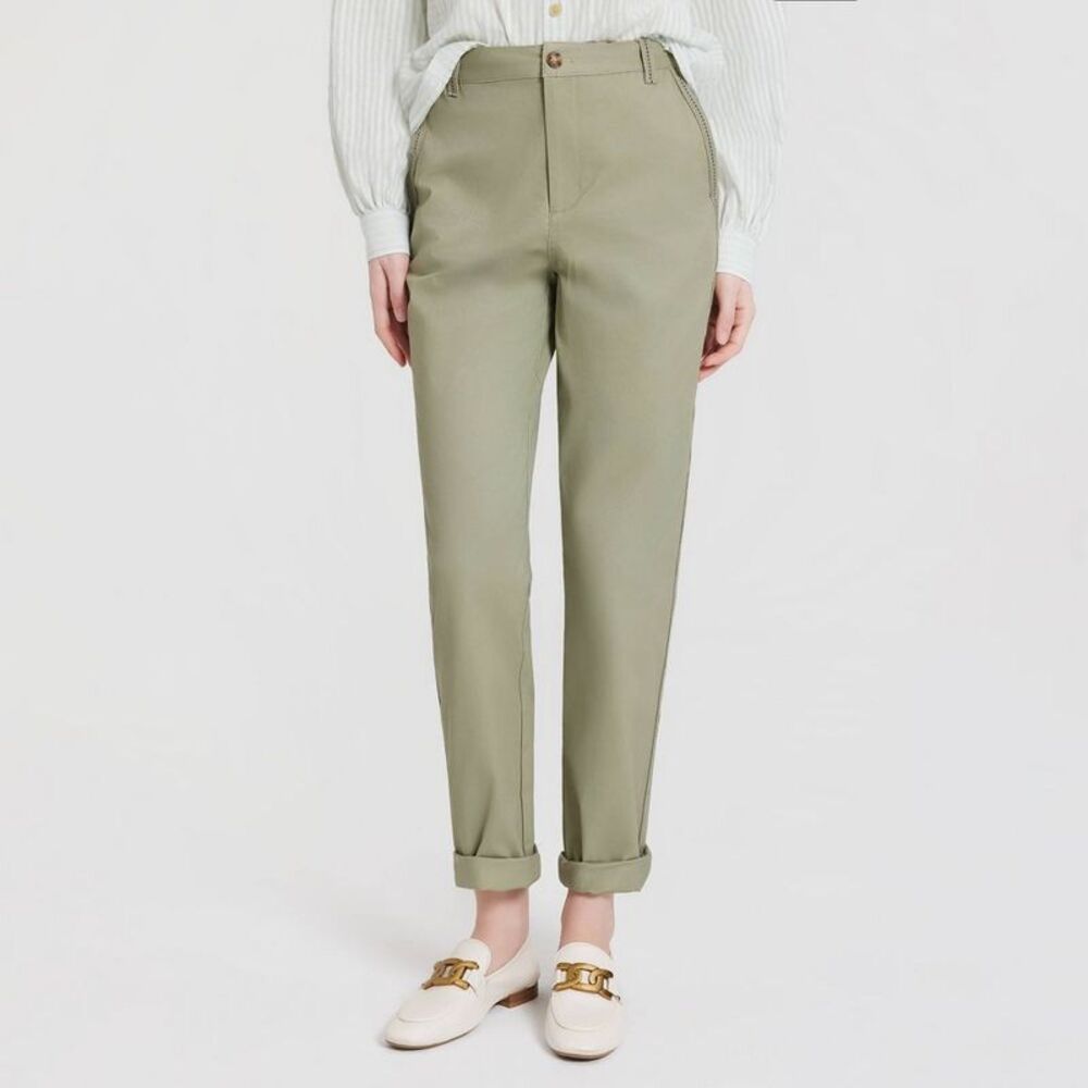 Women's Mid-Rise Side Tape Straight Leg Chino Pants - Light Green 17